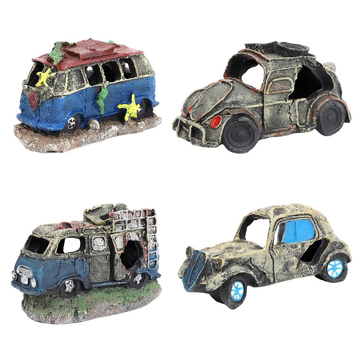 Four vehicle ornaments for aquariums