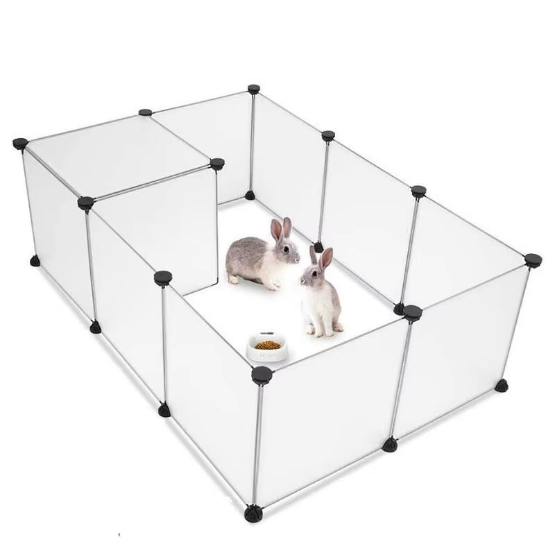 Rabbit inside a modular panel playpen