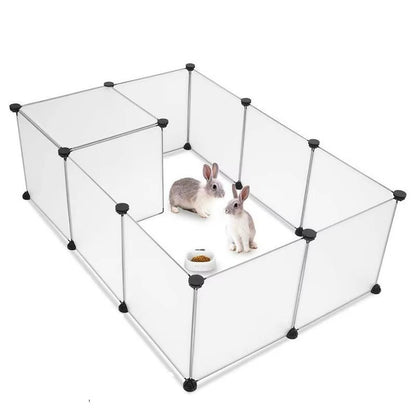 Rabbit inside a modular panel playpen