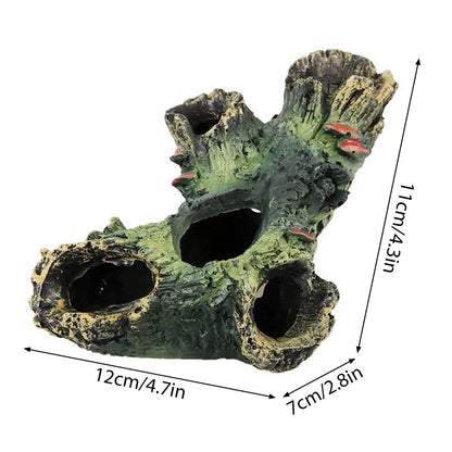 Double-opening tree stump aquarium ornament