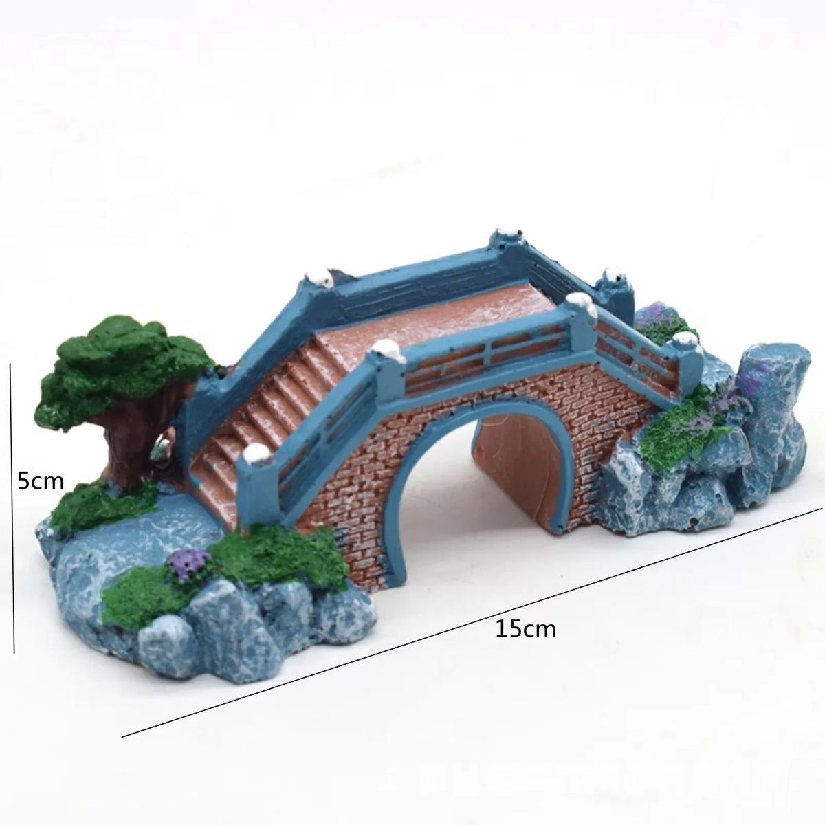 Blue stone bridge aquarium ornament