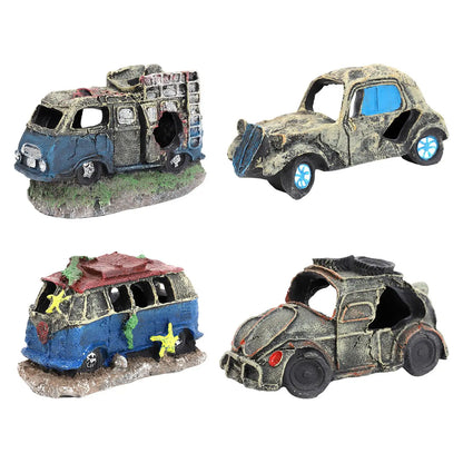 Four sunken car aquarium hideout styles