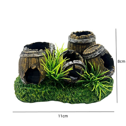 Barrel hideout aquarium ornament