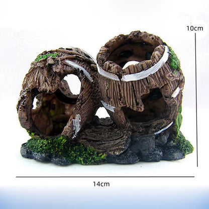 Double-barrel cave aquarium ornament