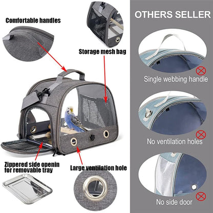 Foldable Bird Travel Carrier with Perch & Tray — included parts