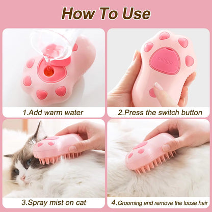 3-in-1 Electric Pet Grooming Brush with Spray - Cat & Dog Hair Removal, Massage & Comb