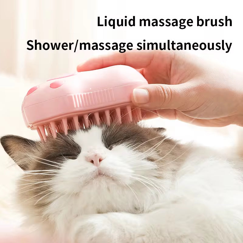 3-in-1 Electric Pet Grooming Brush with Spray - Cat & Dog Hair Removal, Massage & Comb