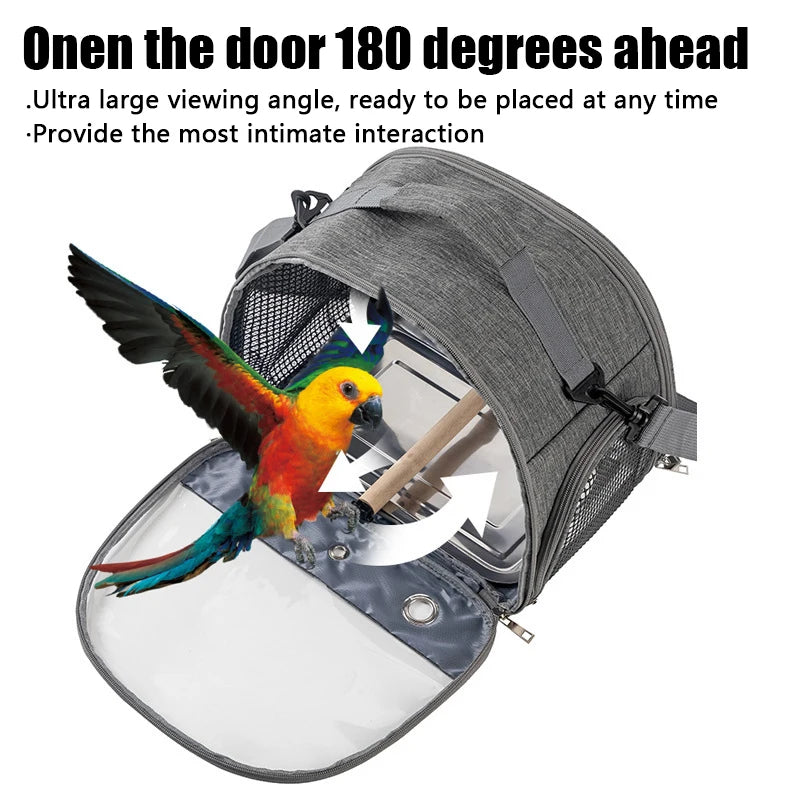 Foldable Bird Travel Carrier with Perch & Tray — close-up construction