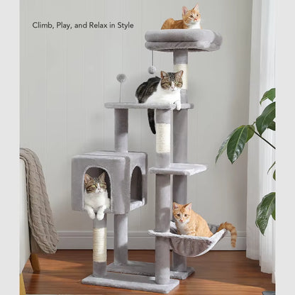 Luxury Cat Tree with Hammock, Scratching Posts & 2 Cozy Perches - Perfect Indoor Condo for Cats