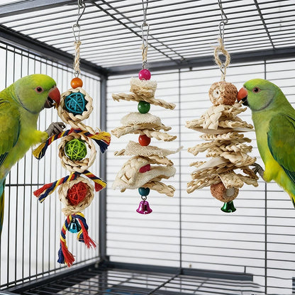 Natural Shredding & Chew Toy for Parrots — in-use view