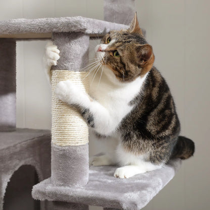 Luxury Cat Tree with Hammock, Scratching Posts & 2 Cozy Perches - Perfect Indoor Condo for Cats