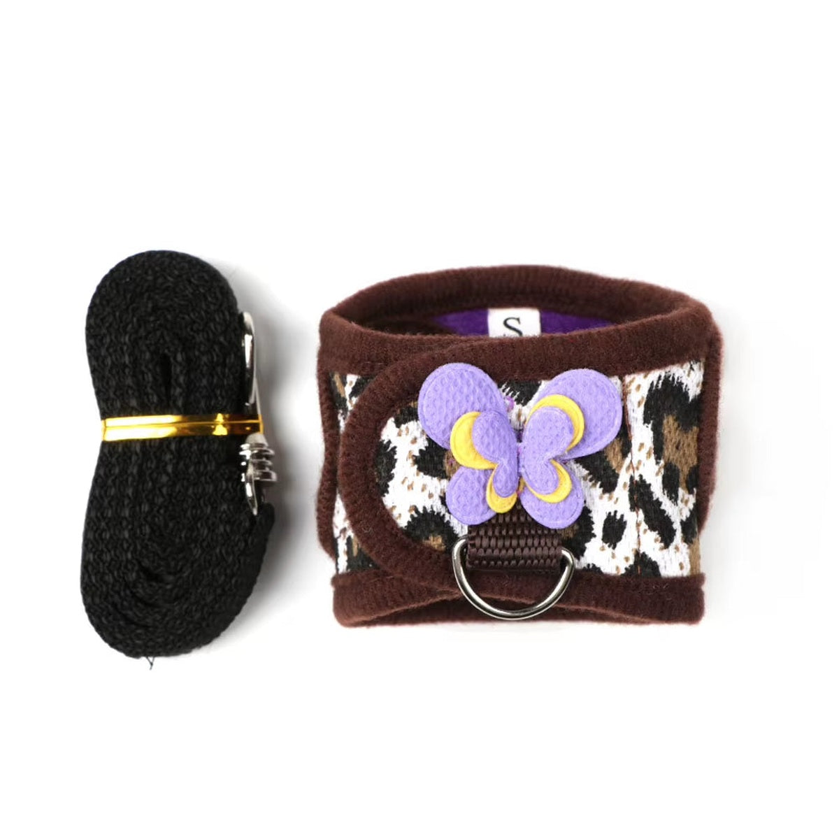 Leopard-print denim guinea pig harness with matching leash