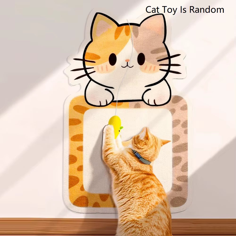 Self-Adhesive Cat Scratcher with Random Hanging Cat Toy Wall Mounted Felt Cat Scratch Mat Cats Scratcher Pad Carpet Cat Supply