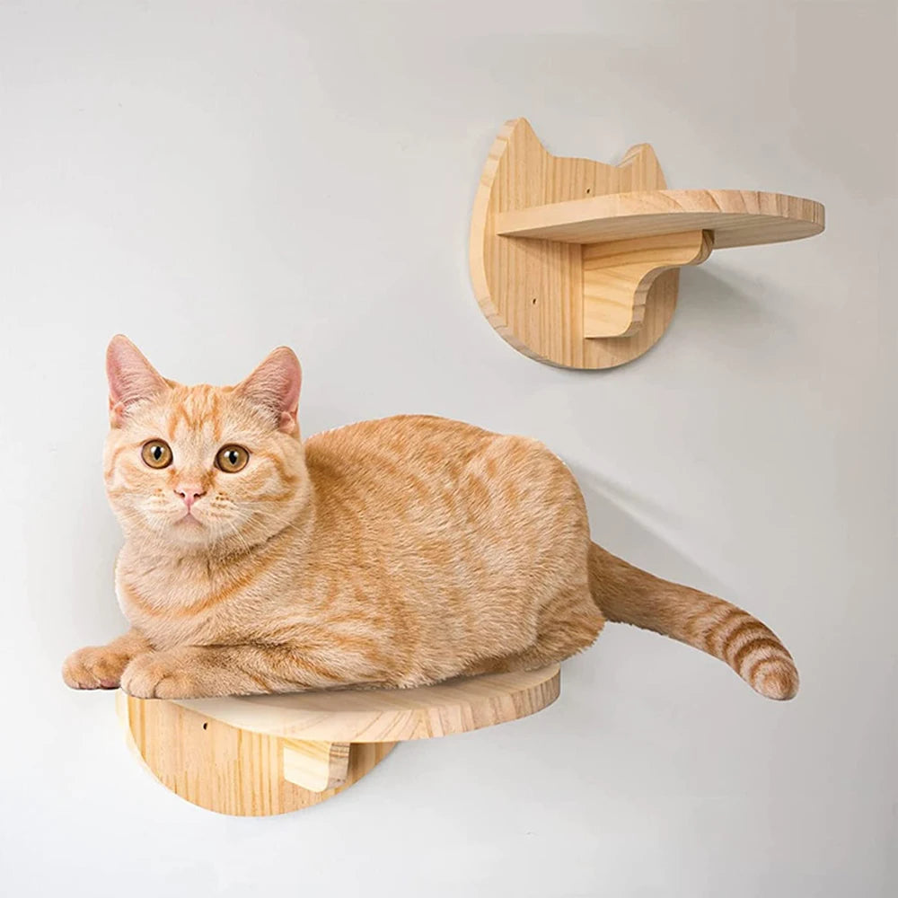 Cat Wall Climbing Shelf & Scratching Post Ladder - Cozy Hideaway Bed & Tree Tower Pet Furniture