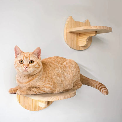 Cat Wall Climbing Shelf & Scratching Post Ladder - Cozy Hideaway Bed & Tree Tower Pet Furniture