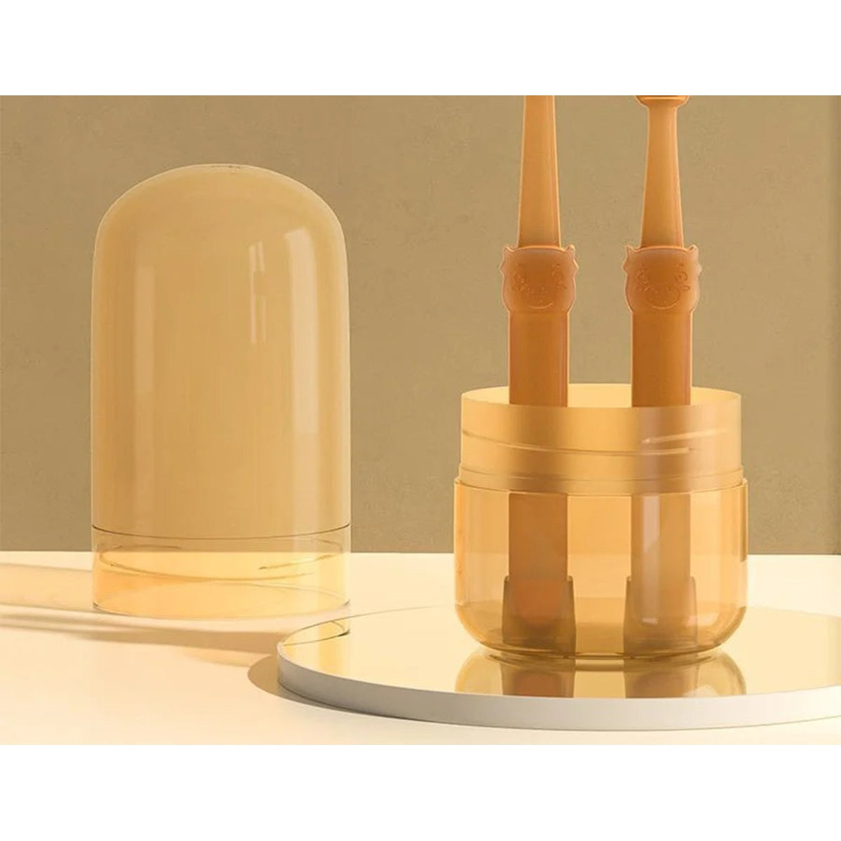 Two-piece silicone pet toothbrush set with protective storage case