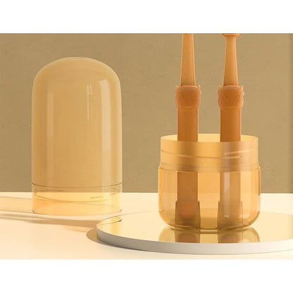 Two-piece silicone pet toothbrush set with protective storage case